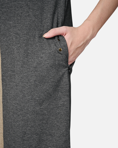 Fawn Grey Melange Stretch Round Neck Dress