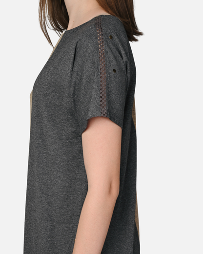 Fawn Grey Melange Stretch Round Neck Dress