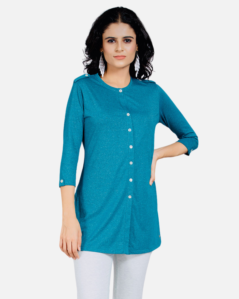 Gloss Blue Long Kurta Top