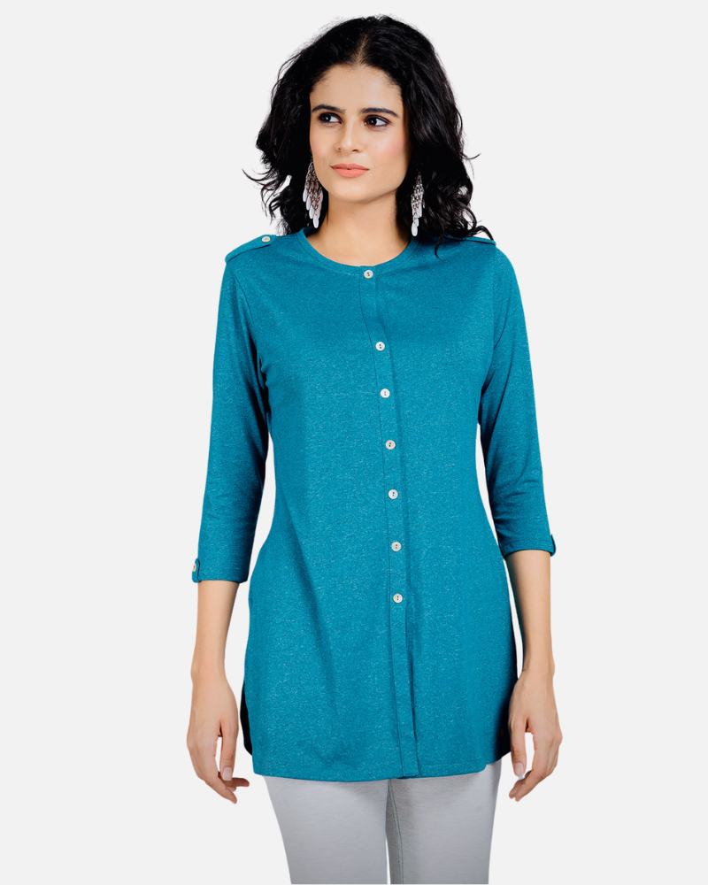 Gloss Blue Long Kurta Top