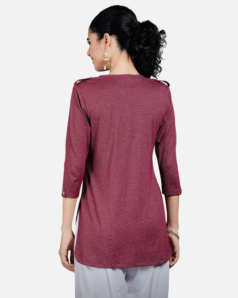 Gloss Maroon Long Kurta Top