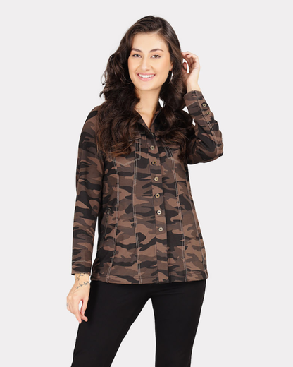 Grey Camouflage Stretch Jacket Shirt with Zipped Pockets