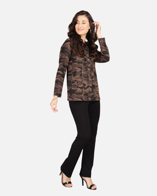 Grey Camouflage Stretch Jacket Shirt with Zipped Pockets