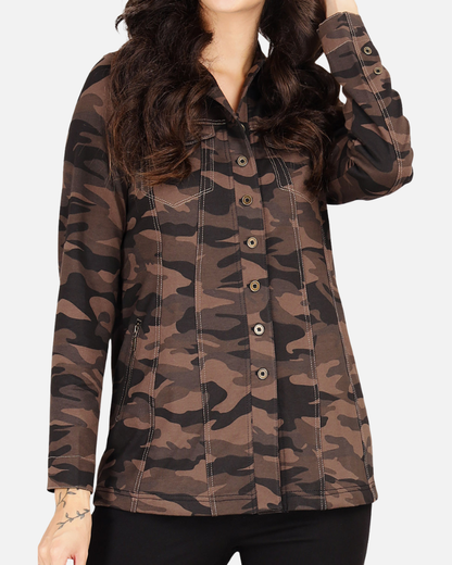 Grey Camouflage Stretch Jacket Shirt with Zipped Pockets