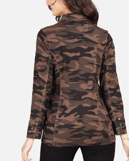 Grey Camouflage Stretch Jacket Shirt with Zipped Pockets