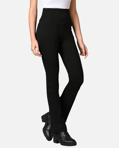 High Waist Black Cotton Stretch Flair Pants