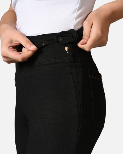 High Waist Black Cotton Stretch Flair Pants