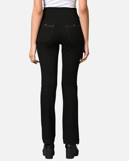 High Waist Black Cotton Stretch Flair Pants