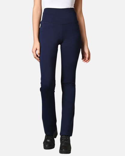 High Waist Navy Cotton Stretch Flair Pants