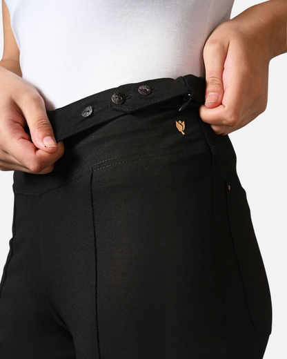 High Waist Slim Thigh Narrow Leg Cotton Stretch Pants