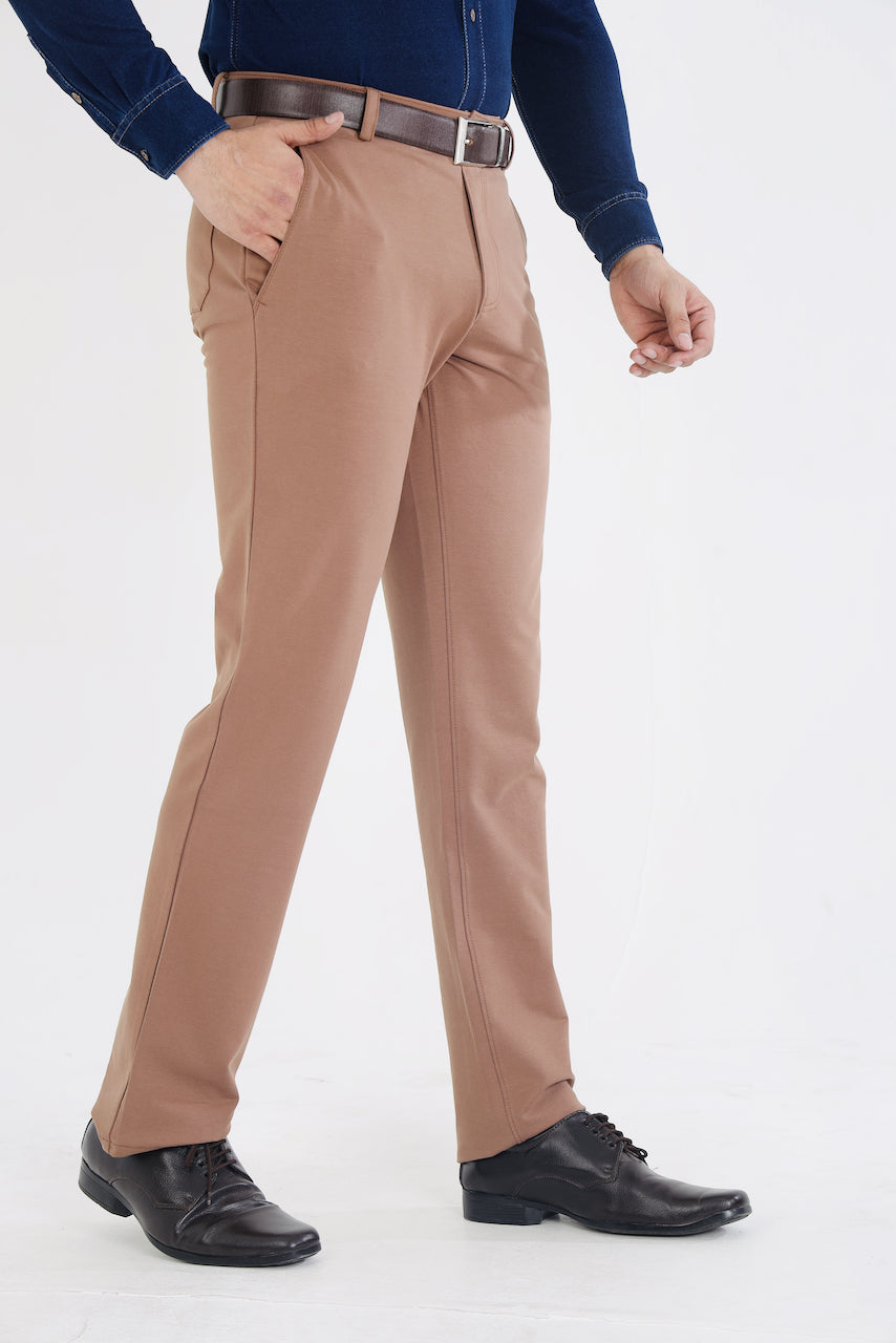 Men's Dark Beige Stretch Cotton Rich Formal Pants