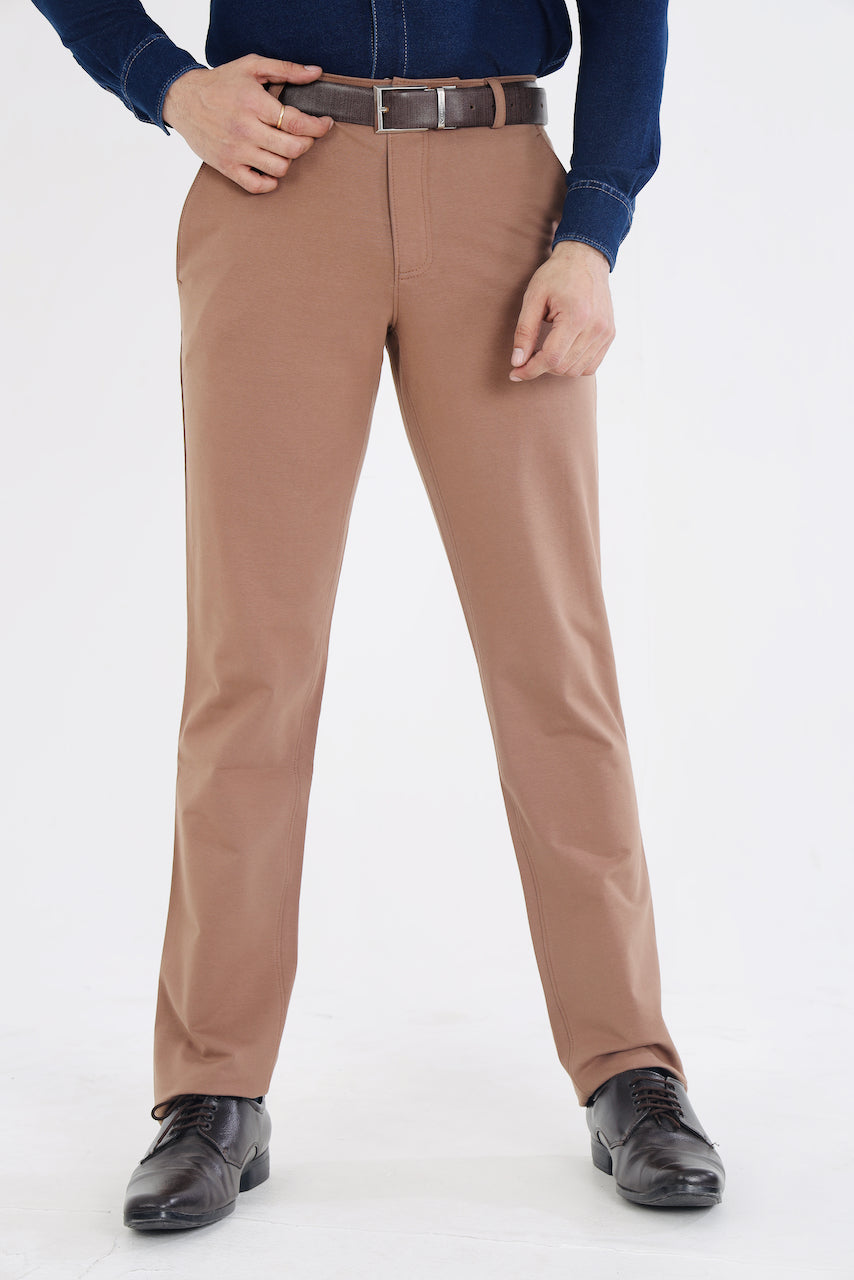 Men's Dark Beige Stretch Cotton Rich Formal Pants