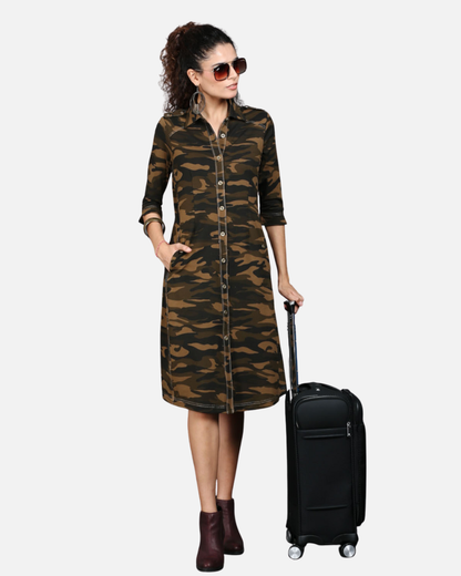 Khaki Camouflage Defender Dress with Side Pockets