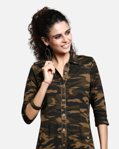 Khaki Camouflage Defender Dress with Side Pockets