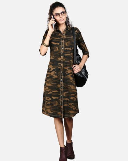 Khaki Camouflage Defender Dress with Side Pockets