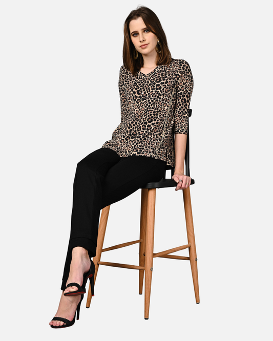 Leopard Print Cotton Stretch Formal Top