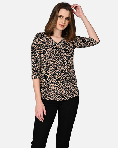 Leopard Print Cotton Stretch Formal Top