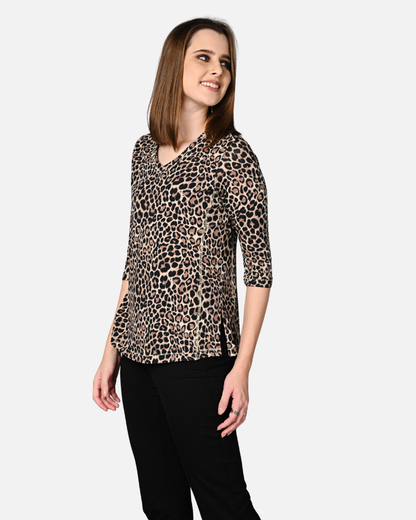 Leopard Print Cotton Stretch Formal Top