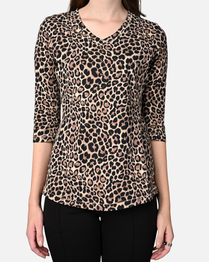 Leopard Print Cotton Stretch Formal Top