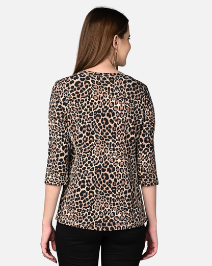 Leopard Print Cotton Stretch Formal Top