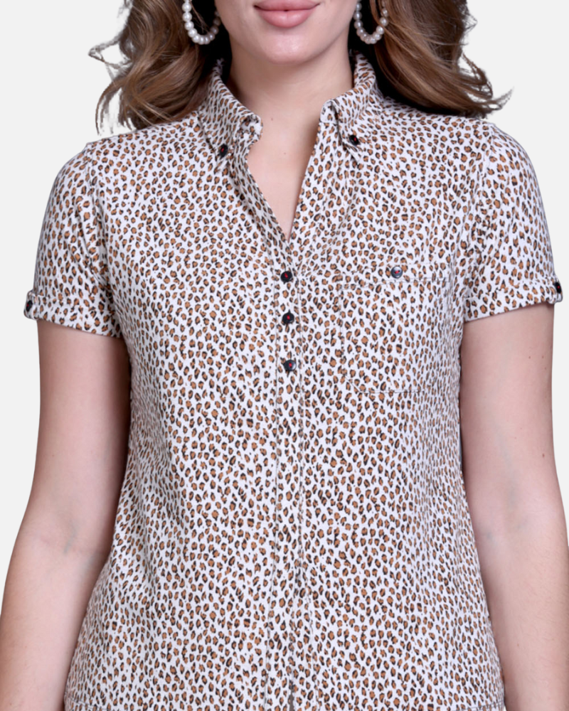 Light Leopard Print Shirt Stretch Cotton Top