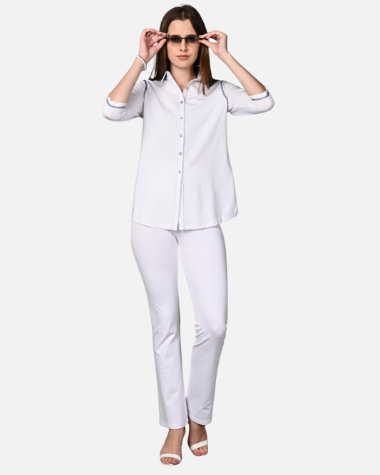 Long White Cotton Stretch Shirt