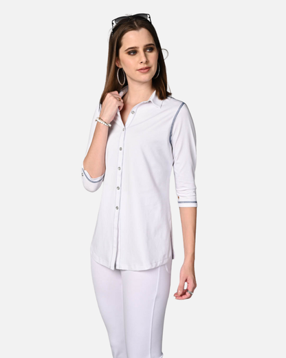 Long White Cotton Stretch Shirt