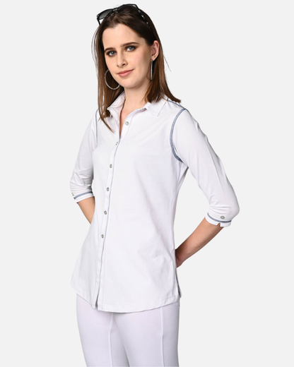 Long White Cotton Stretch Shirt