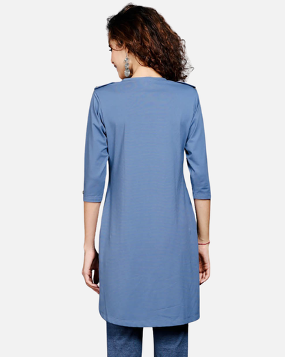 Medium Blue Cotton Stretch Kurta Tunic