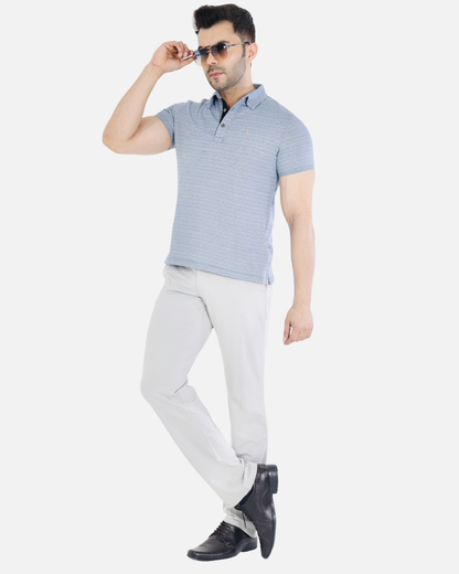 Men's Blue Jacquard Cotton T-Shirt