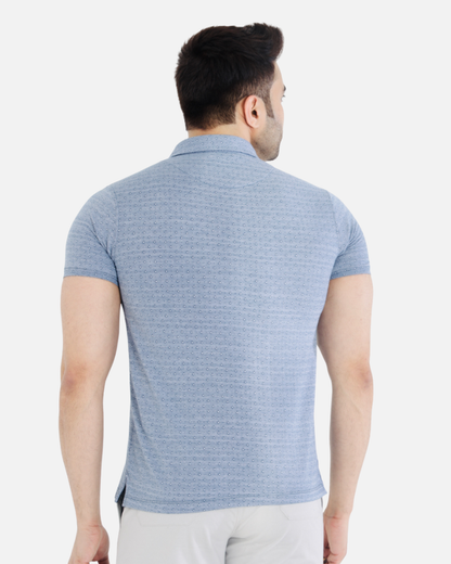 Men's Blue Jacquard Cotton T-Shirt