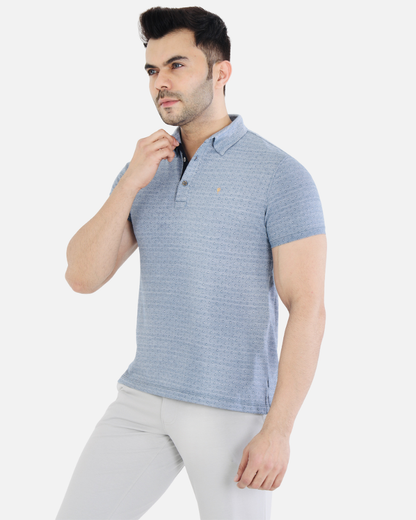Men's Blue Jacquard Cotton T-Shirt