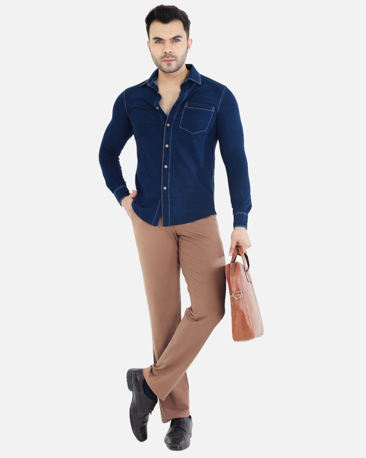 Men's Dark Beige Stretch Cotton Rich Formal Pants