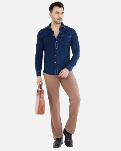 Men's Dark Beige Stretch Cotton Rich Formal Pants