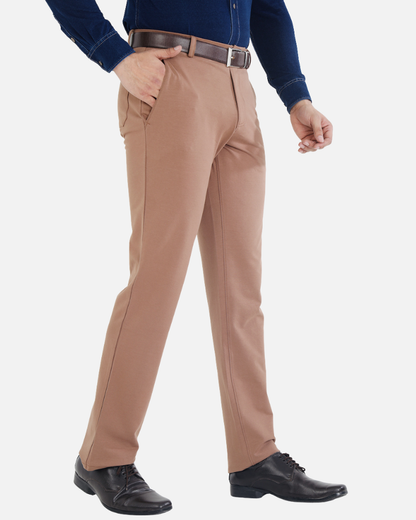 Men's Dark Beige Stretch Cotton Rich Formal Pants