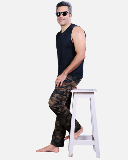 Men’s Khaki Camouflage Regular Fit Stretch Pants