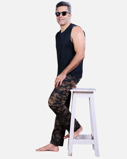 Men’s Khaki Camouflage Regular Fit Stretch Pants