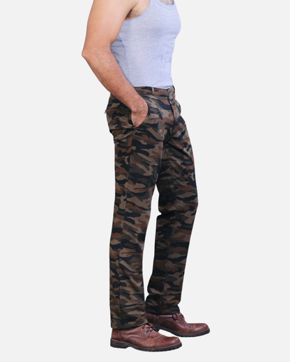 Men’s Khaki Camouflage Regular Fit Stretch Pants