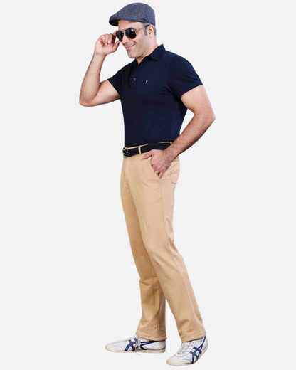 Men's Khaki Cotton Rich Stretch Formal Walking Pants