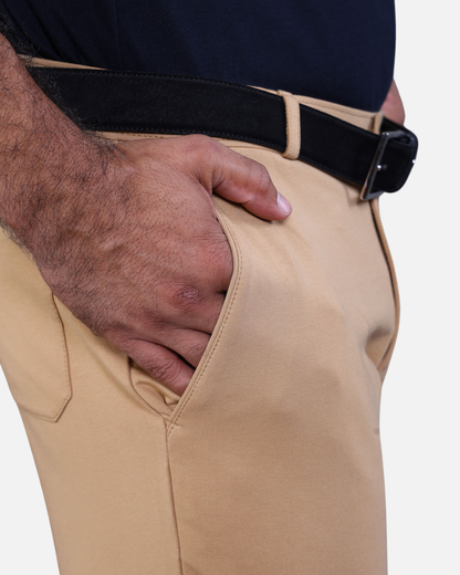 Men's Khaki Cotton Rich Stretch Formal Walking Pants