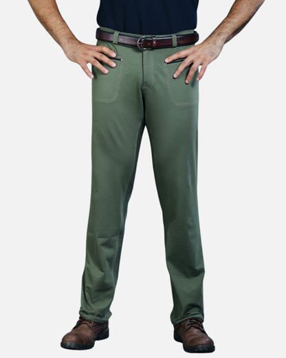 Men's Olive Cotton Rich Stretch Casual Pants