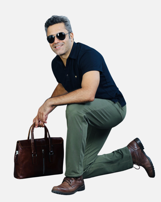 Men's Olive Cotton Rich Stretch Casual Pants