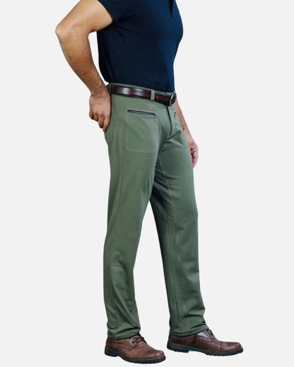 Men's Olive Cotton Rich Stretch Casual Pants