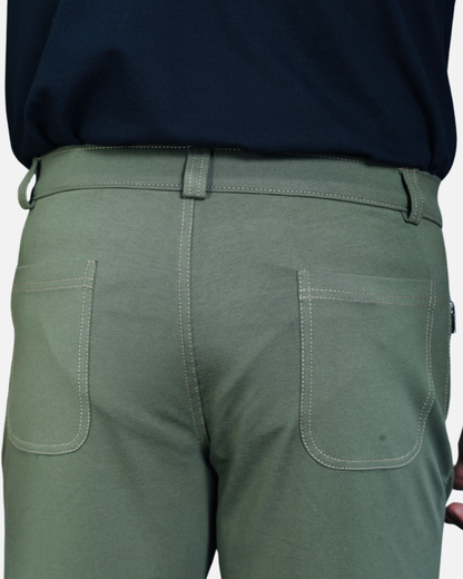 Men's Olive Cotton Rich Stretch Casual Pants