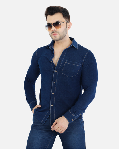 Men’s Stretch Denim Indigo Slim Fit Shirt