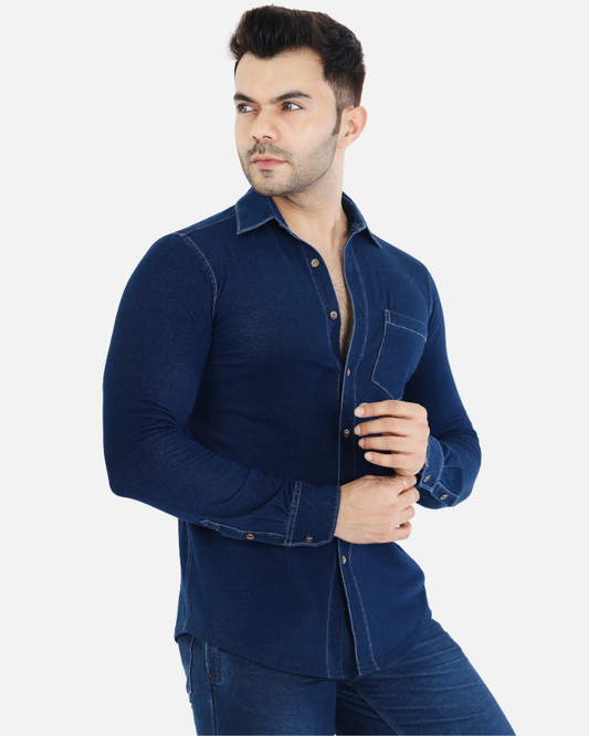 Men’s Stretch Denim Indigo Slim Fit Shirt