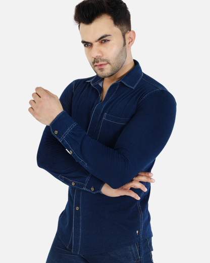 Men’s Stretch Denim Indigo Slim Fit Shirt
