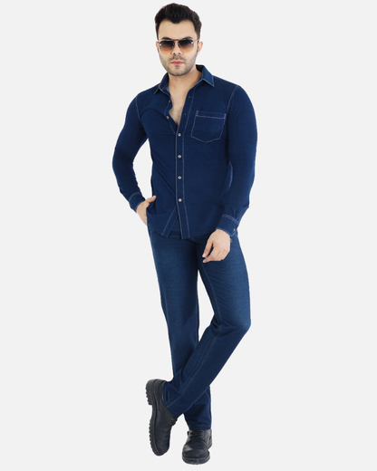 Men’s Stretch Denim Indigo Slim Fit Shirt
