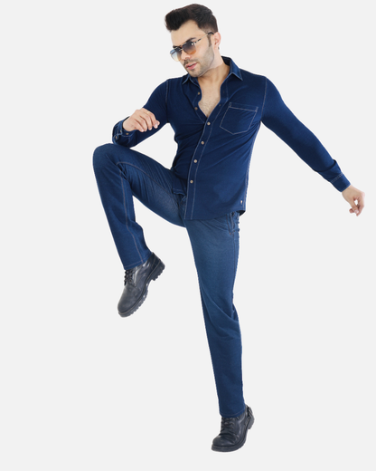 Men’s Stretch Denim Indigo Slim Fit Shirt