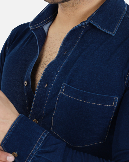 Men’s Stretch Denim Indigo Slim Fit Shirt